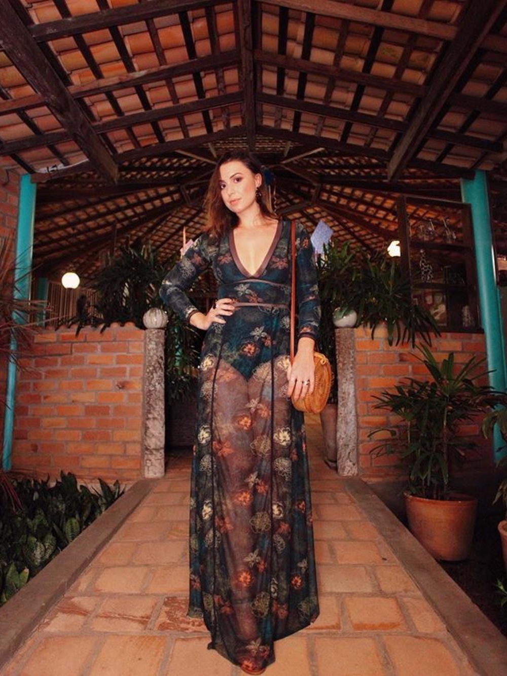 Floral V-Neck Sheer Maxi Dress by Valisere
